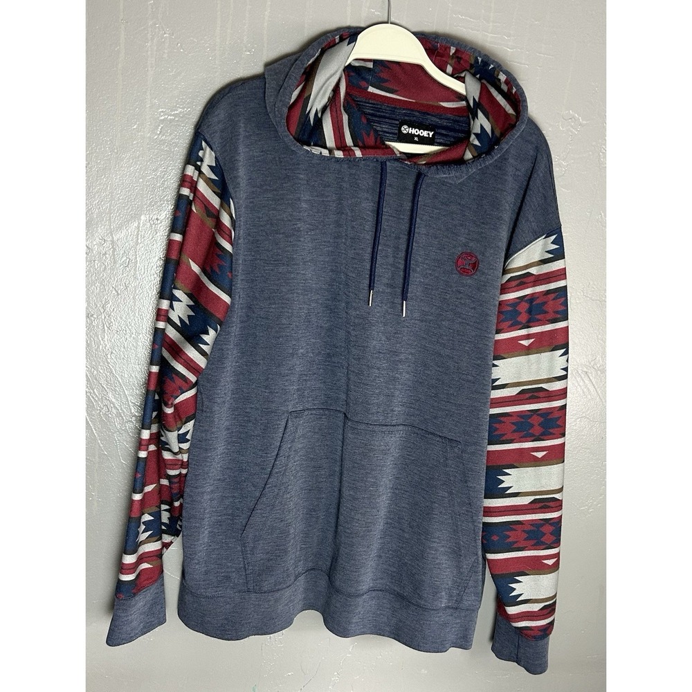 Men's Hooey Hooded Aztec‎ Detailed Sweatshirt Size XL blue Body W/red White Blue
